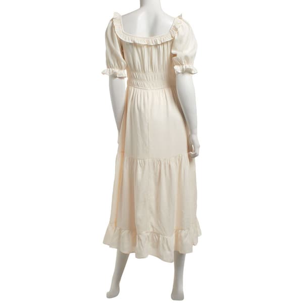 Juniors Trixxi Linen Square Neck Ruffle Trim Midi Dress