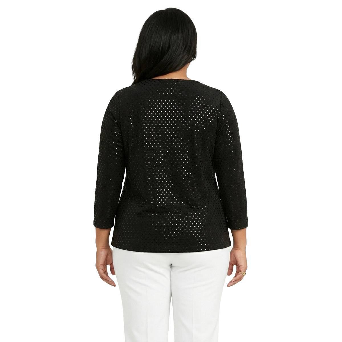 Plus Size Kasper Long Sleeve Ruched Front Dot Blouse