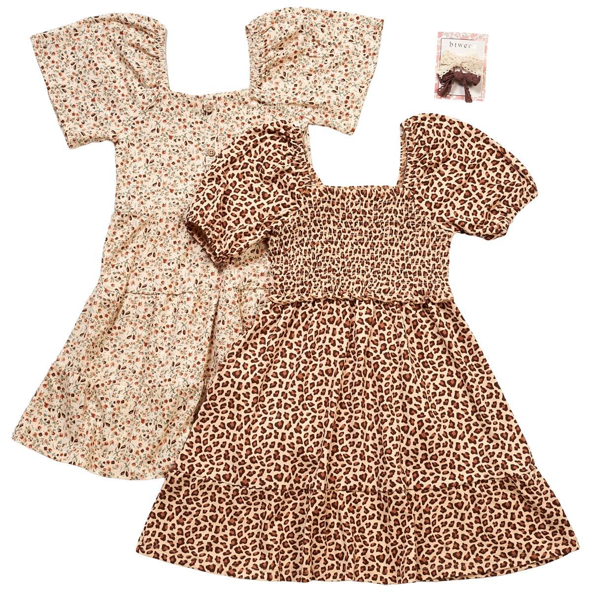 Girls (7-16) BTween® 2pk. Smocked & Button Leopard/Floral Dresses