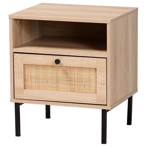 Baxton Studio Caterina Natural Brown Wood 1-Door Nightstand