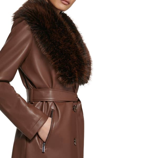 Womens Kenneth Cole Belted Faux Leather Trench Coat