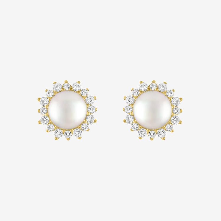 Gemstone Classics™ Gold Over Silver Pearl Halo Stud Earrings