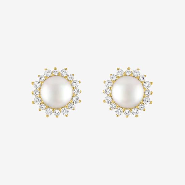 Gemstone Classics™ Gold Over Silver Pearl Halo Stud Earrings