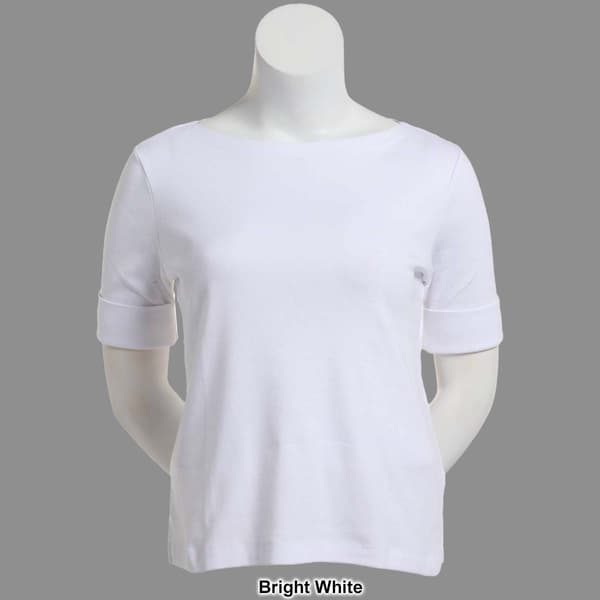 Petite Hasting & Smith Elbow Sleeve Solid Boat Neck Tee