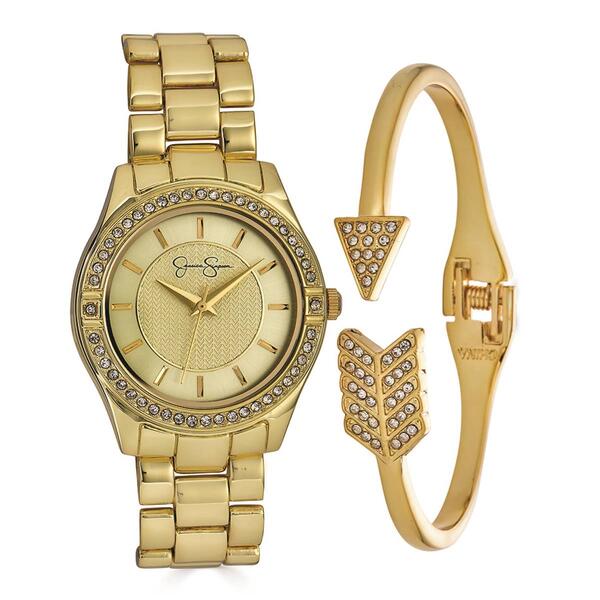 Womens Jessica Simpson Gold-Tone Watch & Bracelet Set - JSB8010GD - image 