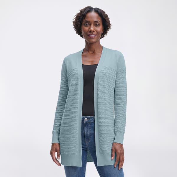 Womens 89th & Madison Long Sleeve Pointelle Stripe Solid Cardigan - image 