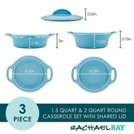 Rachael Ray 3pc. Ceramic Casserole Bakers w/Lid Set - Agave Blue