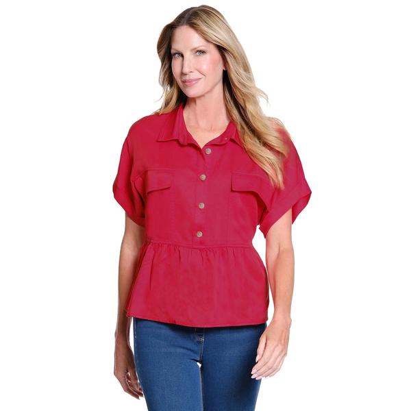 Womens Multiples Short Dolman Sleeve Peplum Denim Blouse
