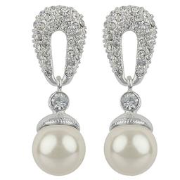 Simulated Pearl Silver-Tone Dangle Earrings