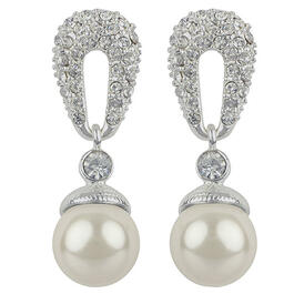 Simulated Pearl Silver-Tone Dangle Earrings
