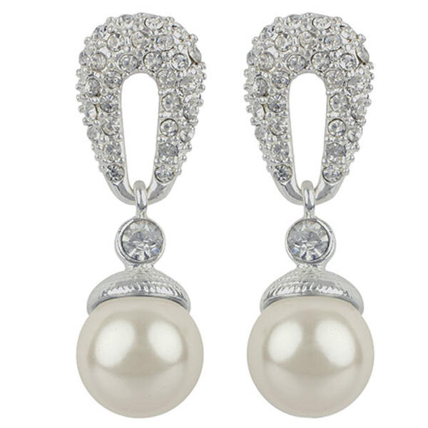 Simulated Pearl Silver-Tone Dangle Earrings - image 