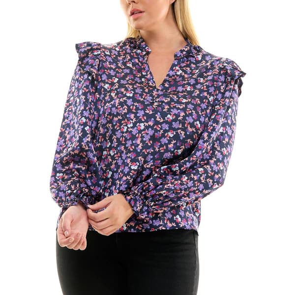 Petite Zac & Rachel Bracelet Ruffle Sleeve Floral Airflow Blouse - image 