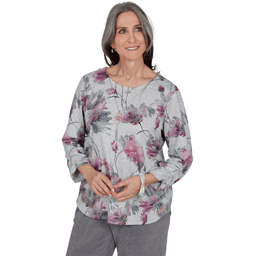 Petite Alfred Dunner Vail 3/4 Ruch Sleeves Floral Blouse