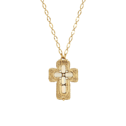 Symbols of Faith 14kt. Gold Dipped Moonstone Cross Necklace