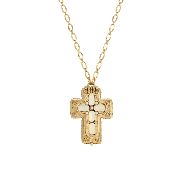 Symbols of Faith 14kt. Gold-Dipped Moonstone Cross Necklace