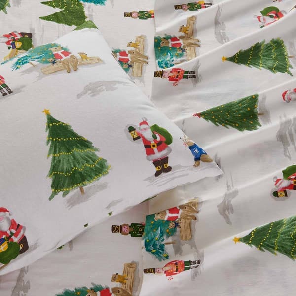 Freshfolds Cotton Santa & Friends Holiday 4pc. Flannel Sheet Set