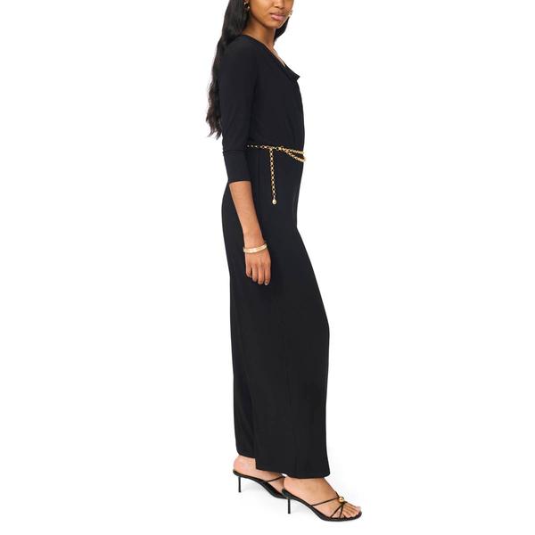 Petite MSK 3/4 Sleeve Drape Neck Belt Waist Jumpsuit