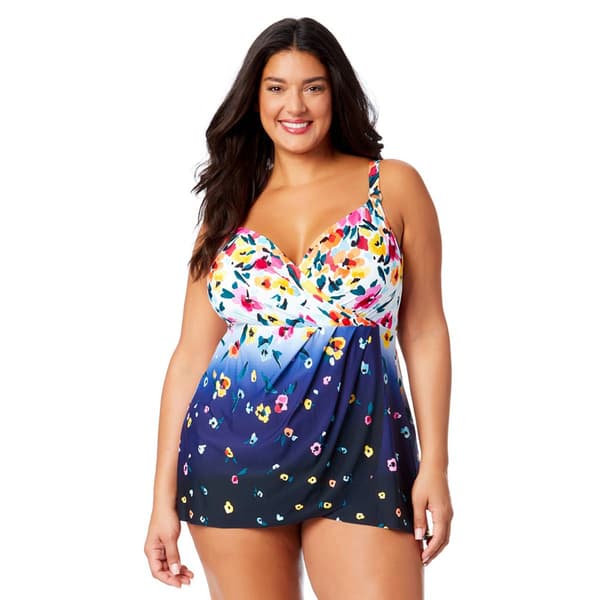 Plus Size Anne Cole Gradient Floral Surplice Swimdress
