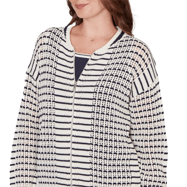 Womens Ruby Rd. Jetsetter Stripe Stitch Knit Bomber Jacket