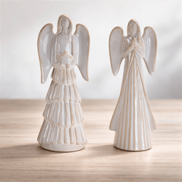 Melrose White Glazed Angel Figurines - Set of 2