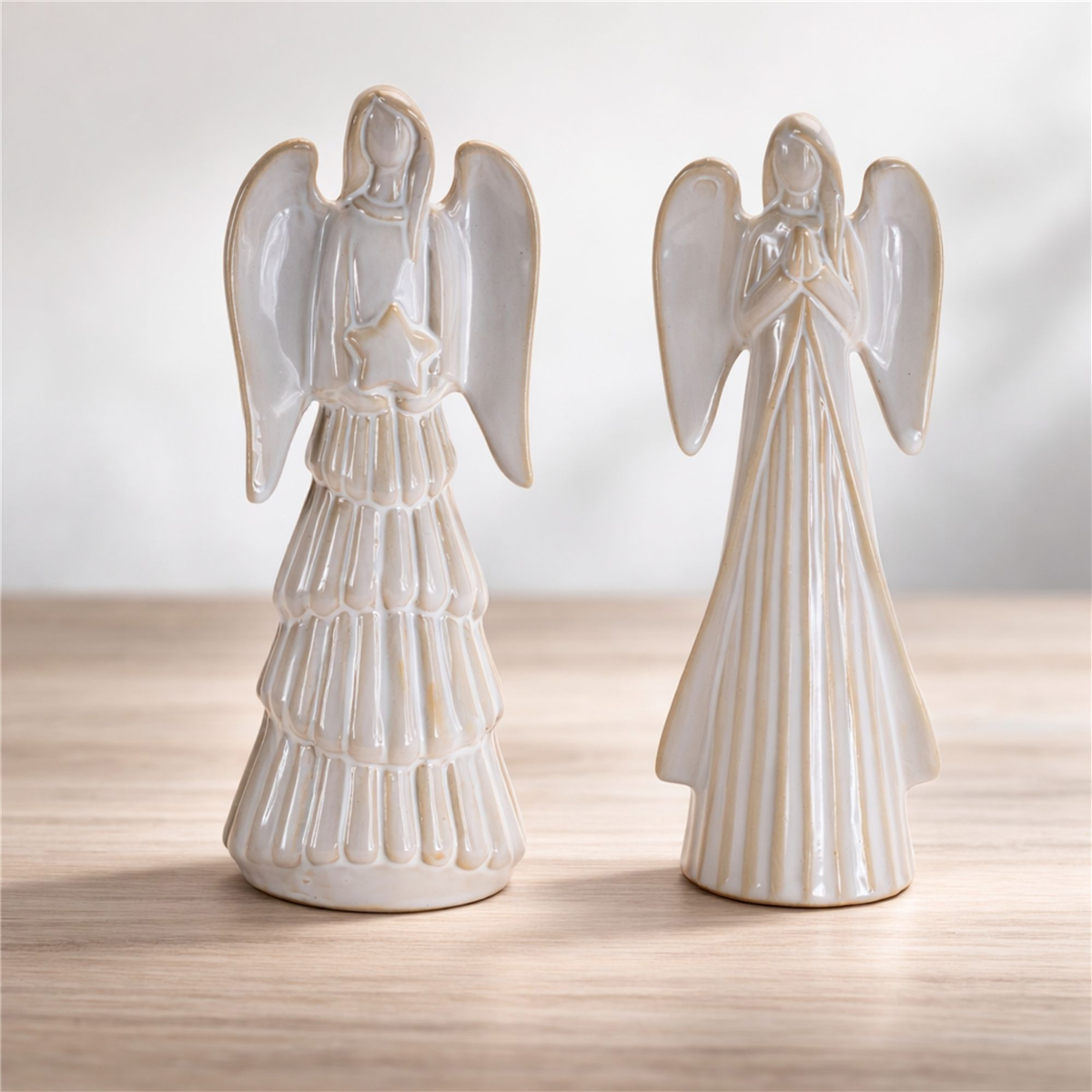 Melrose White Glazed Angel Figurines - Set of 2
