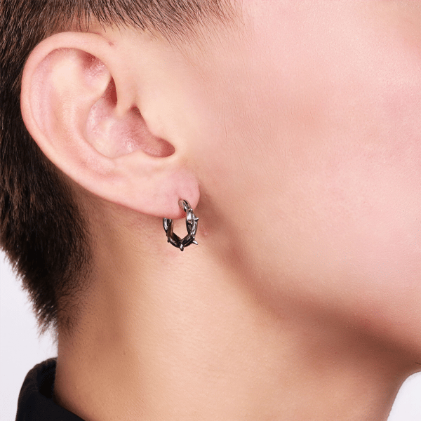 Mens Lynx Stainless Steel Hoop Earrings
