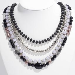 Ashley Cooper(tm) Rhodium-Tone 4 Row Beaded Chain Necklace