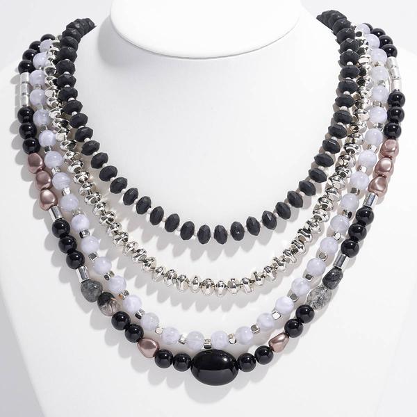 Ashley Cooper(tm) Rhodium-Tone 4 Row Beaded Chain Necklace - image 