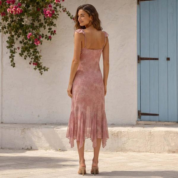 Juniors No Comment Ruffle Strap Godet Hanky Midi Dress- Mauve