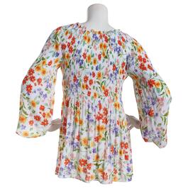 Womens Floral & Ivy 3/4 Sleeve Ruffle V-Neck Poppy Floral Blouse