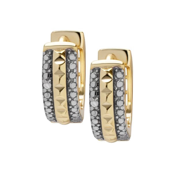 Gianni Argento Yellow Gold Diamond Accent Texture Hoop Earrings - image 