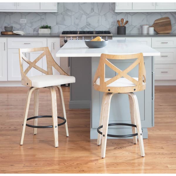 LumiSource Charlotte Farmhouse Swivel Counter Stools - Set of 2