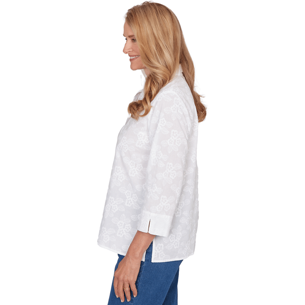 Petite Alfred Dunner Classics 3/4 Sleeve Floral Button Down