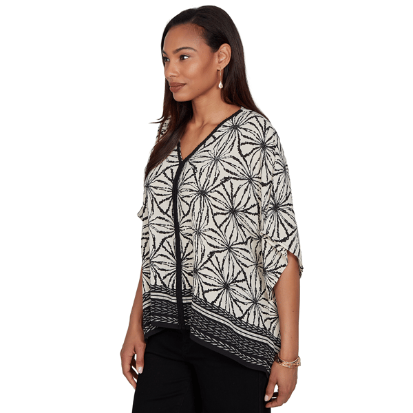 Womens Ruby Rd. Tropical Noir Elbow Sleeve Medallion Blouse