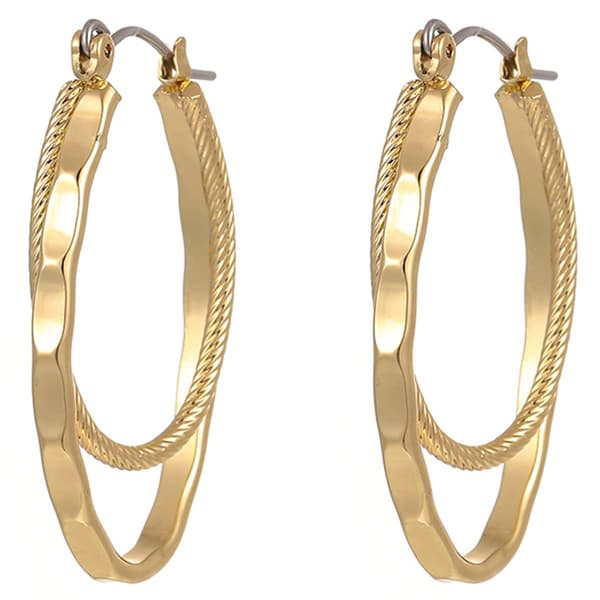 Design Collection Gold-Tone Double Hoop Click-It Post Earrings - image 