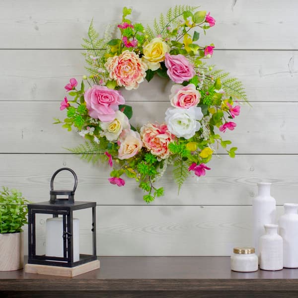 Northlight Seasonal Artificial Rose &amp; Peony Spring Wreath