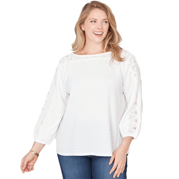 Women''s Ruby Rd. California Dreaming Textured Solid Lace Trim Top - image 