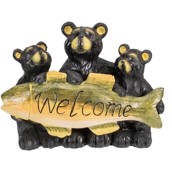 Northlight Seasonal 10in. Bear Family Welcome Sign Garden Statue - image 
