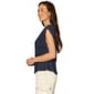 Womens Democracy Cap Sleeve Pleated Navy Peplum Blouse - image 3