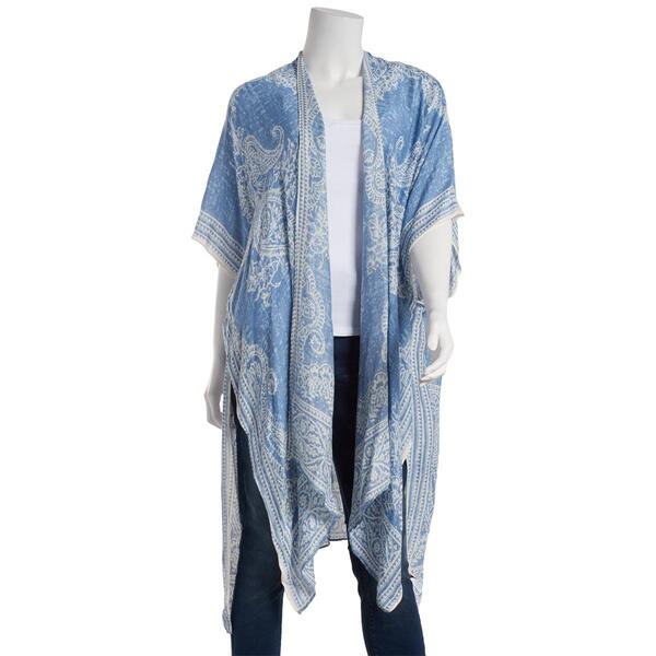 Womens Modena Viscose Blue Tone Damask Kimono - image 