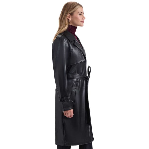 Womens Ellen Tracy Faux Leather Trench Coat With Belt