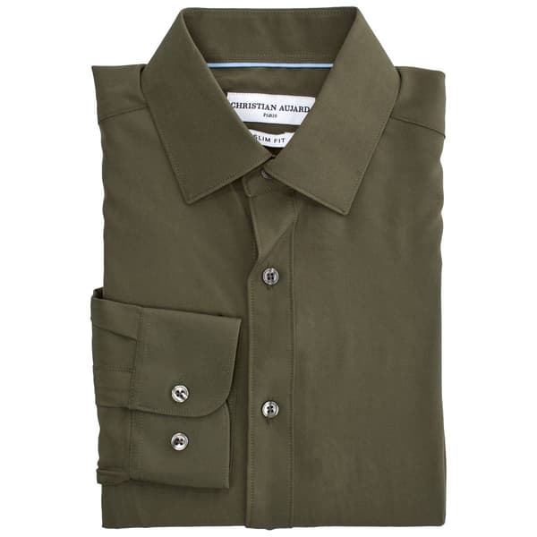 Mens Christian Aujard Slim Fit Stretch Dress Shirt - Dark Olive