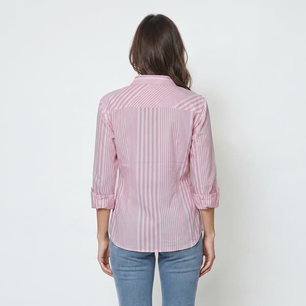 Womens Nautica Springfield 3/4 Sleeve Roll Tab Stripe Button Down