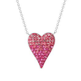 Brass Silver Plated CZ Multi Color Heart Charm Necklace