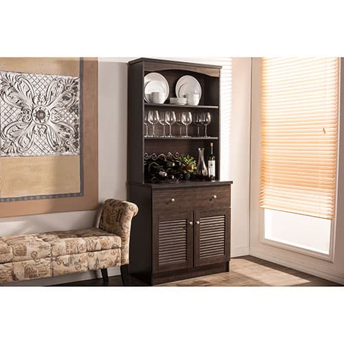 Baxton Studio Agni Dark Brown Buffet & Hutch Kitchen Cabinet - image 