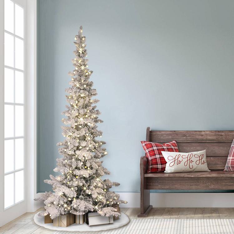 Puleo International 6.5ft. Pre-Lit Flocked Pine Christmas Tree