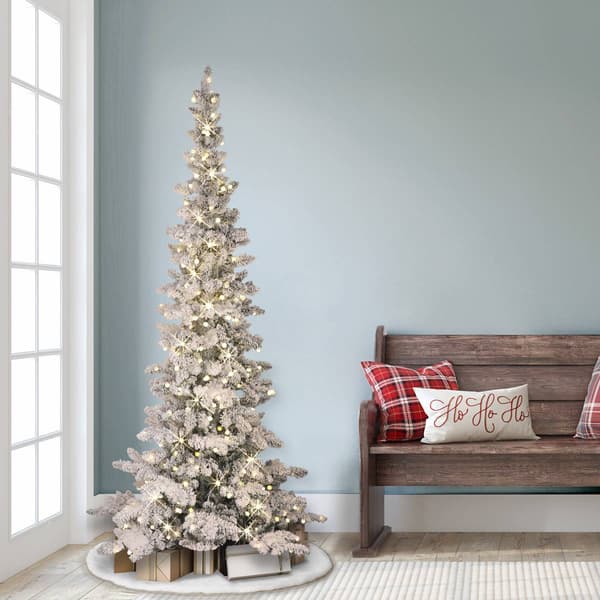 Puleo International 6.5ft. Pre-Lit Flocked Pine Christmas Tree