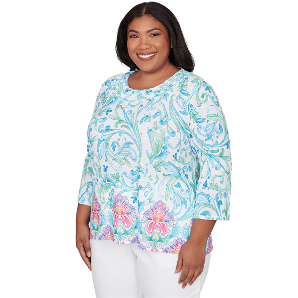 Plus Size Alfred Dunner Classics 3/4 Sleeve Scroll Floral Blouse