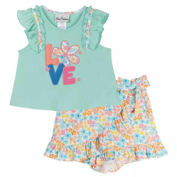 Toddler Girl Rare Editions Love Ruffled Top &amp; Floral Skorts Set - image 