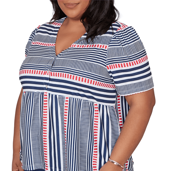 Plus Size Alfred Dunner Port Side V Neck Splice Stripe Blouse